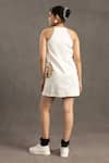 Shop_POOJA SHROFF_White Denim Embellished Sequin Halter Dress _at_Aza_Fashions