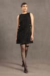 Buy_POOJA SHROFF_Black Metallic Tweed Round Short Dress _at_Aza_Fashions