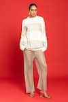 Buy_POOJA SHROFF_White Knit Embellished Rhinestone Round Sweatshirt And Pant Set _at_Aza_Fashions