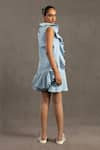 Shop_POOJA SHROFF_Blue Cotton Denim Embellished Crystal Round Ruffled Dress _at_Aza_Fashions