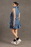 Shop_POOJA SHROFF_Blue Cotton Denim Embellished Crystal Round Ruffled Dress _at_Aza_Fashions