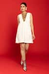 Buy_POOJA SHROFF_White Denim Embellished Sequin Round Dress _at_Aza_Fashions