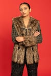 POOJA SHROFF_Black Tweed V Neck Fur And Jacket _Online_at_Aza_Fashions