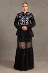 Buy_POOJA SHROFF_Black Knit Embellished Collared Peplum Bomber Jacket _at_Aza_Fashions