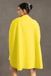 Shop_POOJA SHROFF_Yellow Suede V Neck Solid Cape _at_Aza_Fashions