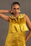 POOJA SHROFF_Gold Satin Embellished Crystal Round Collar Dress _Online_at_Aza_Fashions