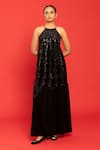 Buy_POOJA SHROFF_Black Velvet Embellished Sequin Halter Etoile Maxi Dres _at_Aza_Fashions