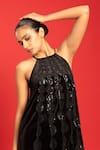 POOJA SHROFF_Black Velvet Embellished Sequin Halter Etoile Maxi Dres _Online_at_Aza_Fashions