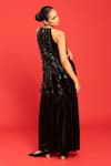 Shop_POOJA SHROFF_Black Velvet Embellished Sequin Halter Etoile Maxi Dres _at_Aza_Fashions