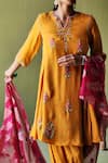 Buy_Pooja Singhal_Orange Silk Embroidery Marodi Split V Neck Bloom Crest Anarkali Set _Online_at_Aza_Fashions