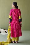 Shop_Pooja Singhal_Pink Silk Print Floral Split V Neck Marodi Embroidered Yoke Anarkali Set _at_Aza_Fashions