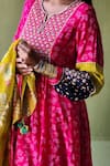 Buy_Pooja Singhal_Pink Silk Print Floral Split V Neck Marodi Embroidered Yoke Anarkali Set _Online_at_Aza_Fashions