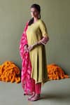 Buy_Pooja Singhal_Green Handwoven Tissue Embroidery Blossom Round Neck Gul Cuff Kurta Pant Set _Online_at_Aza_Fashions