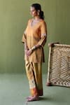 Buy_Pooja Singhal_Orange Handwoven Tissue Embroidery Colorblocked And Marodi Kurta With Pant _at_Aza_Fashions