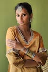 Pooja Singhal_Orange Handwoven Tissue Embroidery Colorblocked And Marodi Kurta With Pant _Online_at_Aza_Fashions