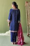 Shop_Pooja Singhal_Blue Silk Print Phool Split V Neck And Marodi Embroidered Kurta Set _at_Aza_Fashions