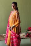 Pooja Singhal_Orange Silk Embroidery Pearl Split V Neck Bahara Thread Kurta Set _Online_at_Aza_Fashions