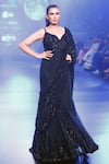 Buy_Rabani & Rakha_Blue Net Embroidered Sequin Sweetheart Panelled Gown With Drape _at_Aza_Fashions