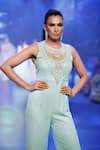 Rabani & Rakha_Blue Georgette Embroidered Sequin Round Jumpsuit _Online_at_Aza_Fashions