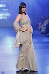 Shop_Rabani & Rakha_Silver Georgette Embroidered Sequin Plunge V Saree With Blouse _Online_at_Aza_Fashions