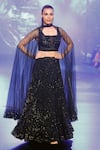 Buy_Rabani & Rakha_Black Georgette Embroidered Sequin Blouse Square. Cape High Lehenga Set With _at_Aza_Fashions