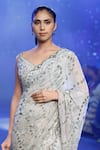 Shop_Rabani & Rakha_Grey Georgette Embroidered Sequin Plunge Foil Saree With Blouse _at_Aza_Fashions