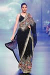 Buy_Rabani & Rakha_Black Georgette Embroidered Resham Plunge Saree With Blouse _at_Aza_Fashions