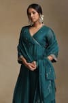 Buy_Weaver Story_Green Angarkha And Dupatta Chanderi Embroidery Thread V-neck Sequin & Pant Set _Online_at_Aza_Fashions