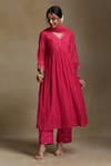 Buy_Weaver Story_Pink Kurta And Dupatta Chanderi Embroidery Sequin V-neck Set _at_Aza_Fashions