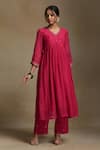 Weaver Story_Pink Kurta And Dupatta Chanderi Embroidery Sequin V-neck Set _Online_at_Aza_Fashions