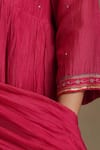 Weaver Story_Pink Kurta And Dupatta Chanderi Embroidery Sequin V-neck Set _at_Aza_Fashions