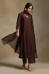 Buy_Weaver Story_Brown Kurta And Dupatta Chanderi Embroidery Floral V-neck Straight Set _Online_at_Aza_Fashions