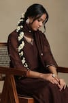 Shop_Weaver Story_Brown Kurta And Dupatta Chanderi Embroidery Floral V-neck Straight Set _Online_at_Aza_Fashions