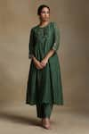 Shop_Weaver Story_Green Kurta And Dupatta Chanderi Embroidery Sequin Round Pure Set _at_Aza_Fashions