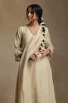 Shop_Weaver Story_Ivory Kurta And Dupatta Chanderi Embroidery Floral V-neck Sequin Set _Online_at_Aza_Fashions