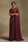 Buy_Weaver Story_Wine Chanderi Embroidery Sequins Round Saree With Blouse _at_Aza_Fashions