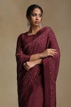 Buy_Weaver Story_Wine Chanderi Embroidery Sequins Round Saree With Blouse _Online_at_Aza_Fashions