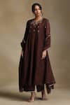 Buy_Weaver Story_Brown Kurta And Dupatta Chanderi Embroidery Gota Patti Sequin Gathered Yoke Set _at_Aza_Fashions