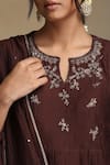 Buy_Weaver Story_Brown Kurta And Dupatta Chanderi Embroidery Gota Patti Sequin Gathered Yoke Set _Online_at_Aza_Fashions