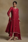 Buy_Weaver Story_Red Kurta And Dupatta Chanderi Embroidery Gota Patti Floral Sequin A-line Set _at_Aza_Fashions