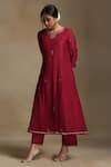 Weaver Story_Red Kurta And Dupatta Chanderi Embroidery Gota Patti Floral Sequin A-line Set _Online_at_Aza_Fashions