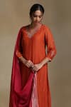 Shop_Weaver Story_Orange Anarkali And Dupatta Chanderi Embroidery Sequin Floral A-line Kurta Set _Online_at_Aza_Fashions