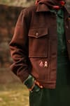 Doodlage_Brown Recycled Wool Embroidered Thread Shirt Collar Cropped Jacket _Online_at_Aza_Fashions