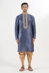 Arihant Rai Sinha_Blue Silk Embroidery Placket Kurta And Patiala Set _Online_at_Aza_Fashions