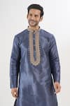 Shop_Arihant Rai Sinha_Blue Silk Embroidery Placket Kurta And Patiala Set _Online_at_Aza_Fashions