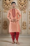 Buy_Arihant Rai Sinha_Coral Kurta Poly Silk Embroidered Thread Placket And Patiala Set _at_Aza_Fashions