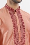 Arihant Rai Sinha_Coral Kurta Poly Silk Embroidered Thread Placket And Patiala Set _Online_at_Aza_Fashions