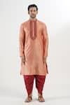 Buy_Arihant Rai Sinha_Coral Kurta Poly Silk Embroidered Thread Placket And Patiala Set _Online_at_Aza_Fashions