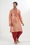 Shop_Arihant Rai Sinha_Coral Kurta Poly Silk Embroidered Thread Placket And Patiala Set _Online_at_Aza_Fashions