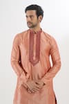 Arihant Rai Sinha_Coral Kurta Poly Silk Embroidered Thread Placket And Patiala Set _at_Aza_Fashions